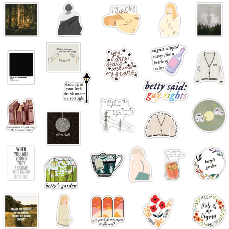 50 Stickers — Taylor Swift (Folklore) – Wally Stickers