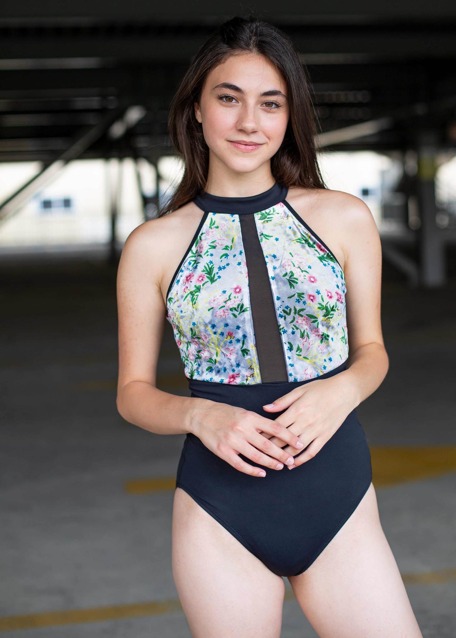 V-Mesh Leotard in Dusky Lilac and Floral Print – THE COLLECTIVE