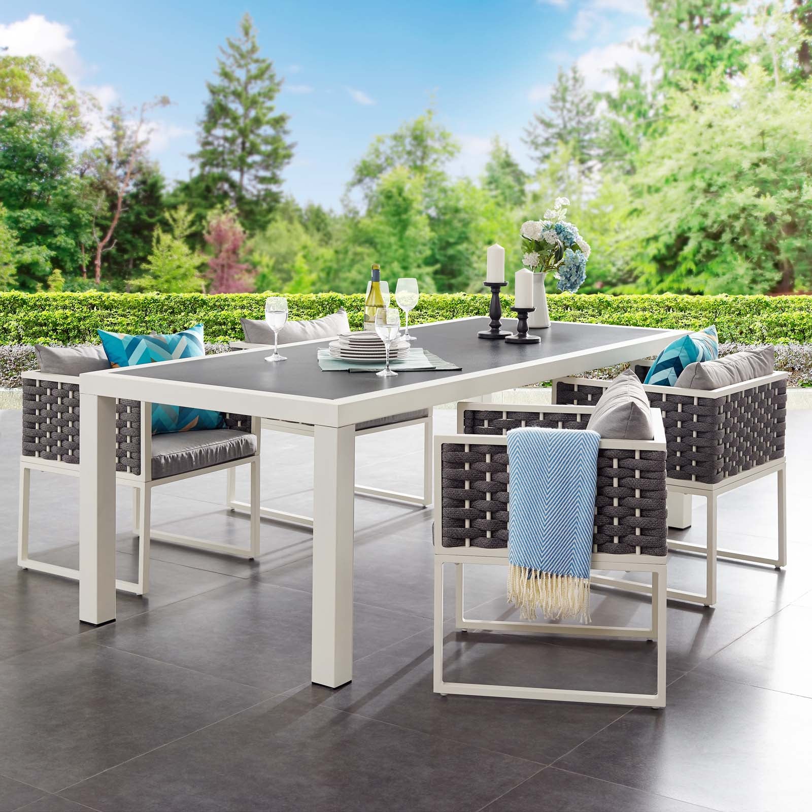 white aluminum patio dining table