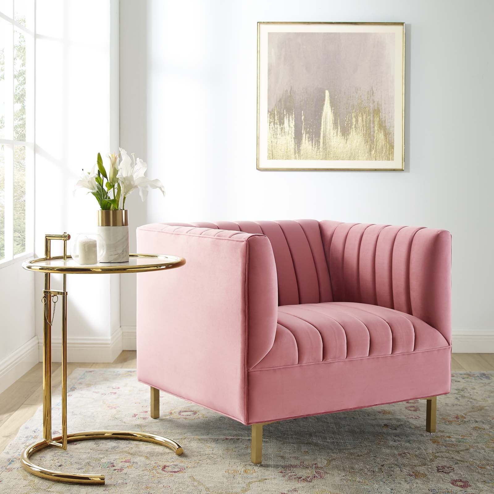 pink velour armchair