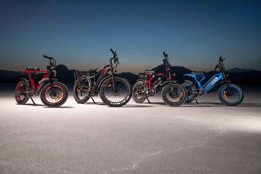 A group of happy Ariel Rider customers enjoying their customized e-bikes