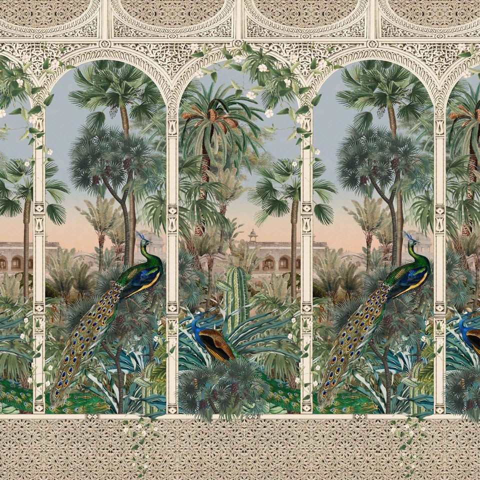 A powder room that tells a story Get lost in the intricate detail of  Peacock Garden from the Jaipur c in 2023  Wallpaper half bath  Beautiful powder rooms Powder room