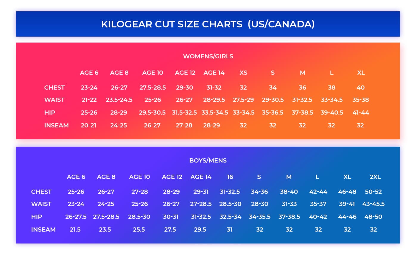 SIZE CHARTS (All sizes in CANADA/USA) – K. Barketti
