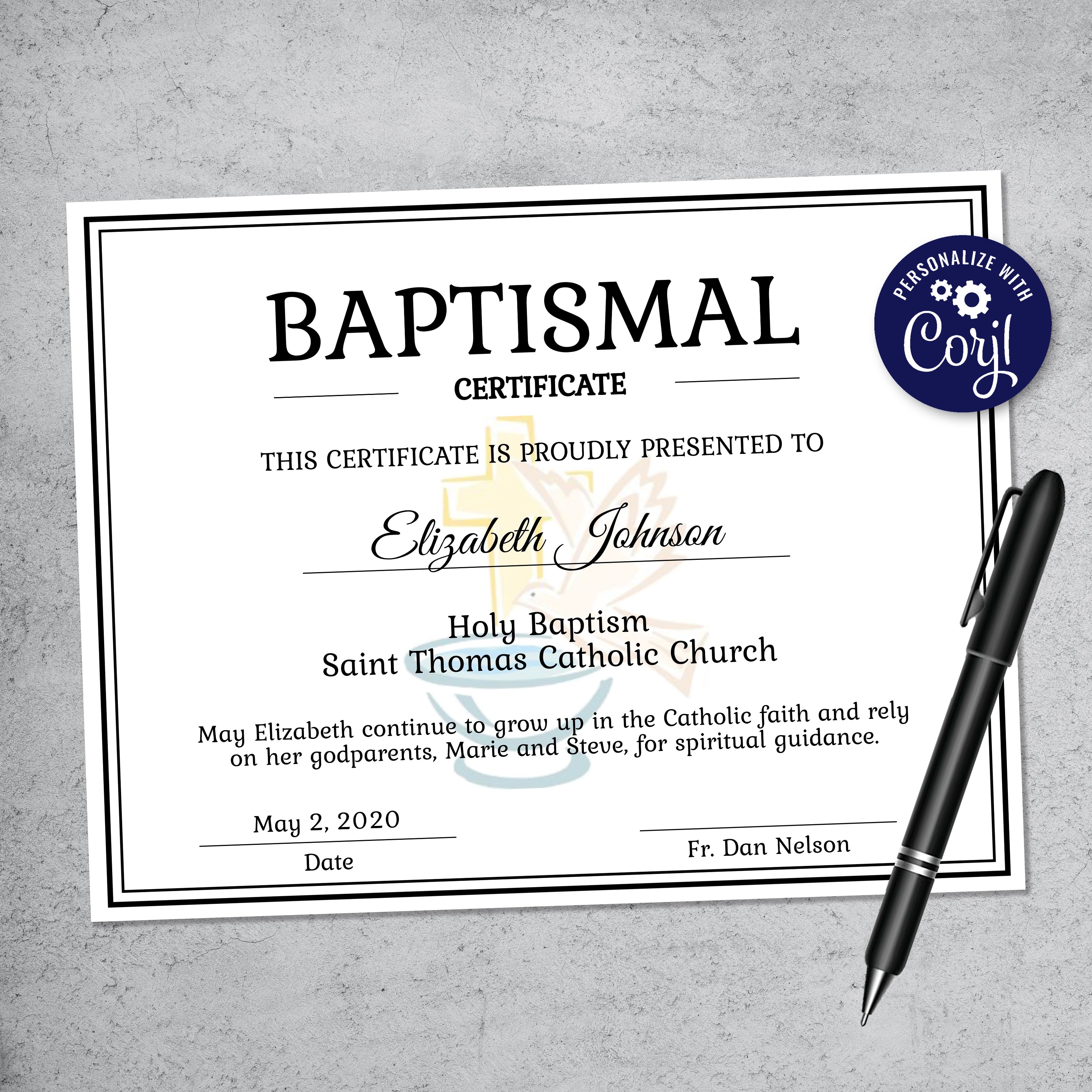 Printable Baptism Certificate For Baby S Christening Ceremony Lillybellepaperie