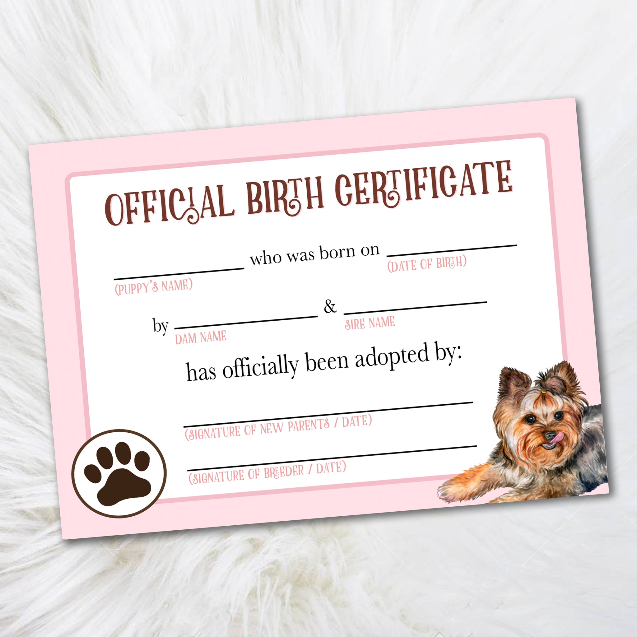 Printable Free Puppy Birth Certificate Template PRINTABLE TEMPLATES