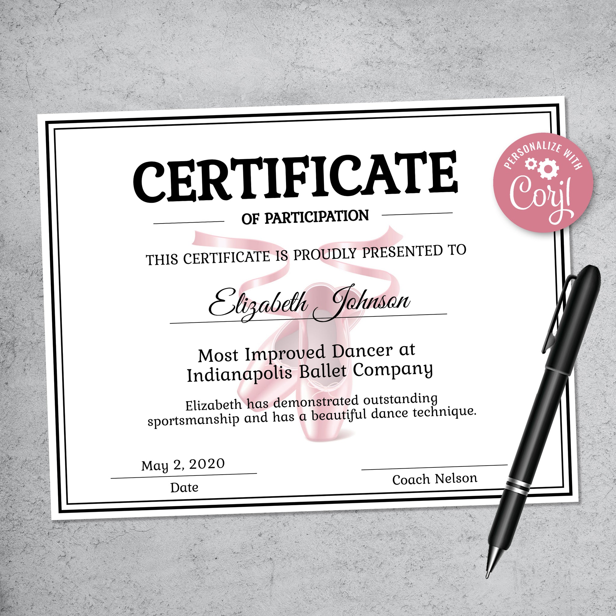 Editable Ballet Certificate Printable Template Lillybellepaperie