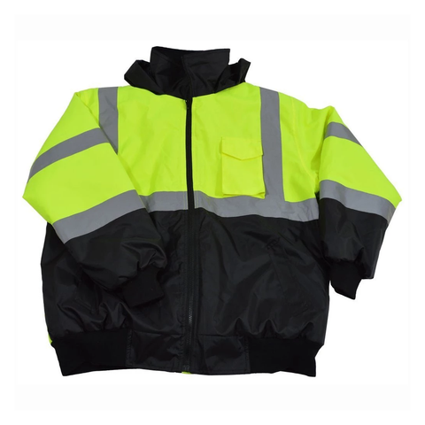 Petra Roc LQBBJ-C3 ANSI Class 3 Waterproof Bomber Jacket with Sewn In Quilted Liner, Lime/Black