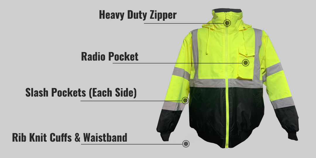 Petra Roc LQBBJ-C3 ANSI Class 3 Waterproof Bomber Jacket with Sewn In Quilted Liner, Lime/Black