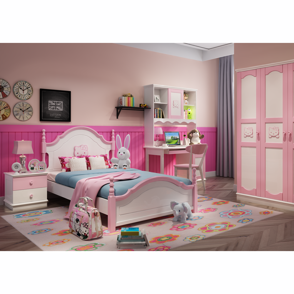 Hb Rooms Hello Kitty Solid Wood Bedroom Set 9016