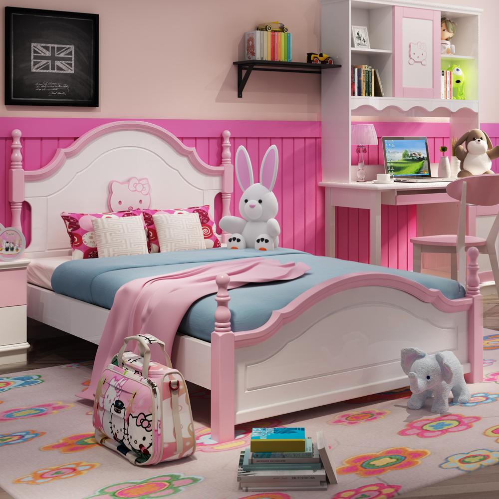 Hb Rooms Hello Kitty Solid Wood Queen Size Bed 9016