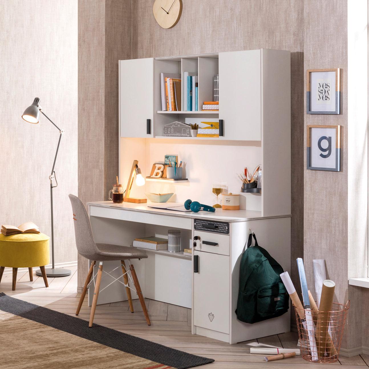 white desk with wood