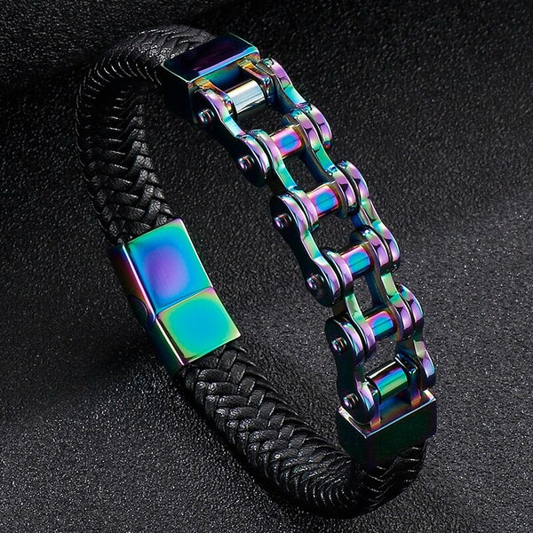Cycolinks Rainbow Leather Bike Chain Bracelet
