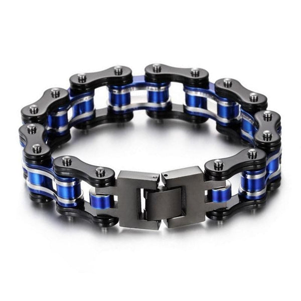 Cycolinks Black, Silver & Blue Men's Bike Chain Bracelet
