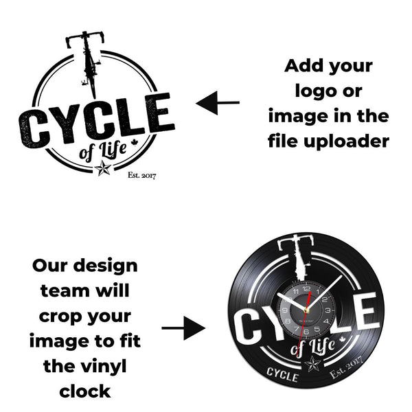 Cycolinks Custom Vinyl Clock - Upload Your Own Image or Logo