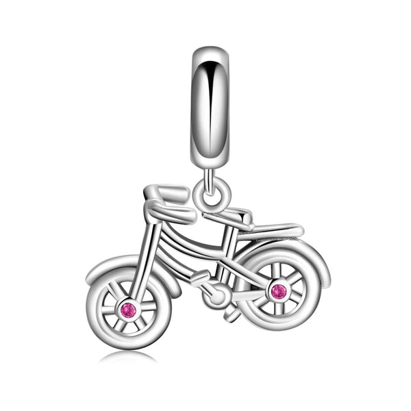 Cycolinks 925 Sterling Silver Bicycle Pink CZ Gems Charm