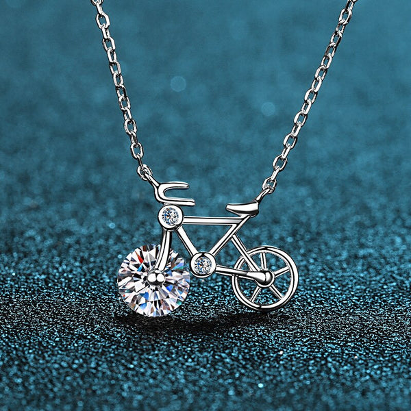 Cycolinks 925 Sterling Silver Mosanite/Zircon Cute Bicycle Pendant Necklace