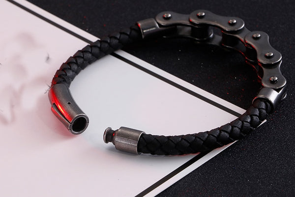 Cycolinks Leather Bike Chain Bracelet