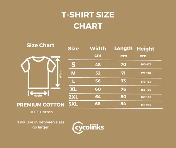 Cycolinks Road Bike T-Shirt - Size Chart