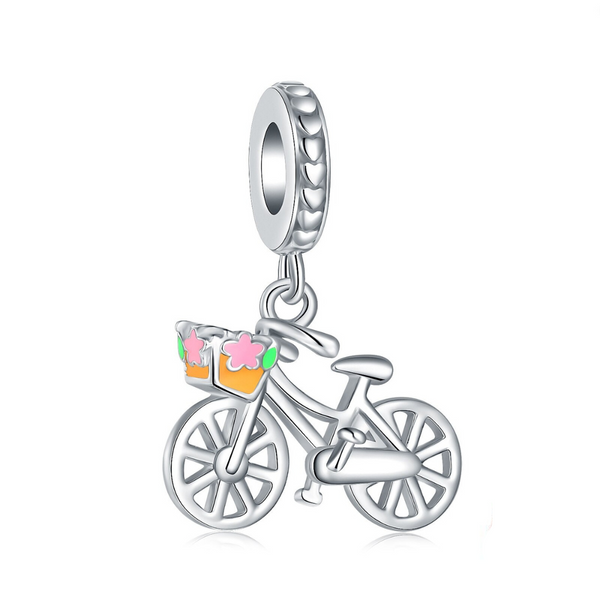 Cycolinks 925 Sterling Silver Bicycle Flower Basket Charm