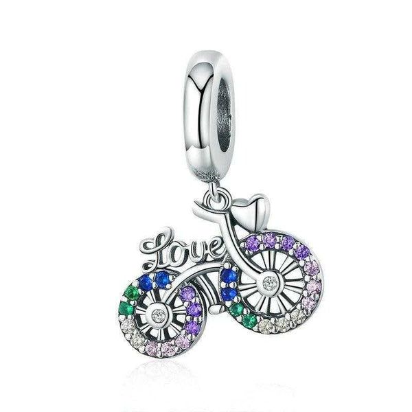 Cycolinks 925 Sterling Silver Crystal Love Bicycle Pendant Charm