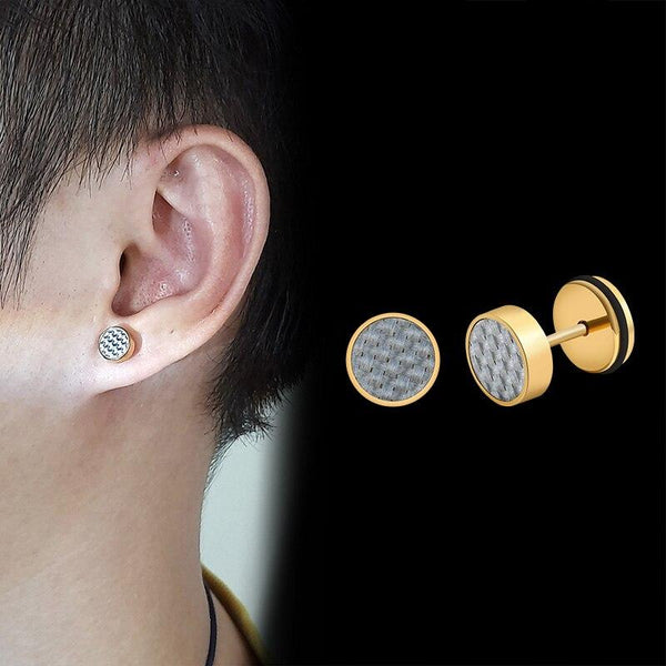 Cycolinks Circle Stainless Steel Carbon Fibre Stud Earrings