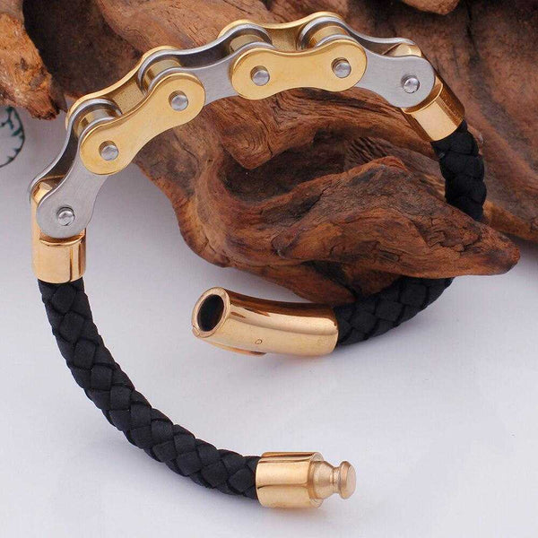 Cycolinks Leather Bike Chain Bracelet