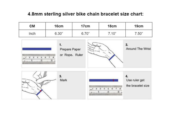 4.8mm sterling silver bike chain bracelet size chart: