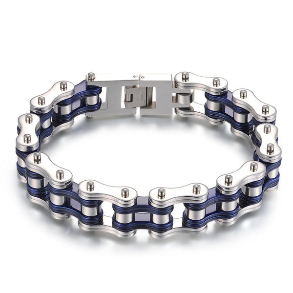 Cycolinks Silver & Blue Men's Bike Chain Bracelet