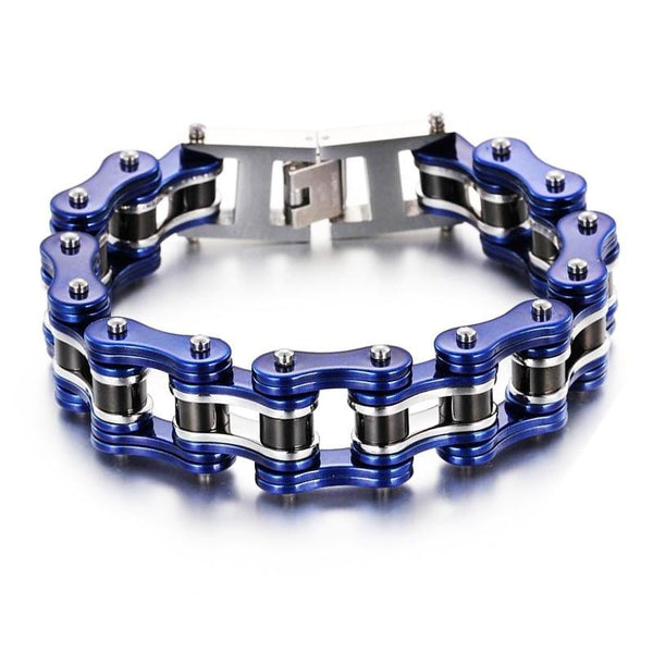 Cycolinks Blue, Silver & Black Men's Bike Chain Bracelet