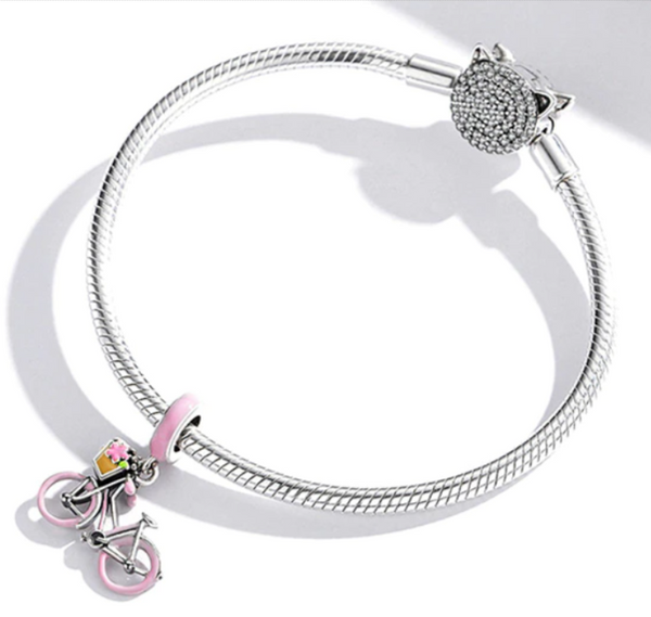 Cycolinks Sterling Silver Pink Bicycle Charm