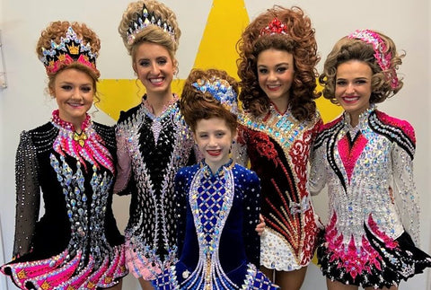 girls in rhinestone covered irish dancing dresses