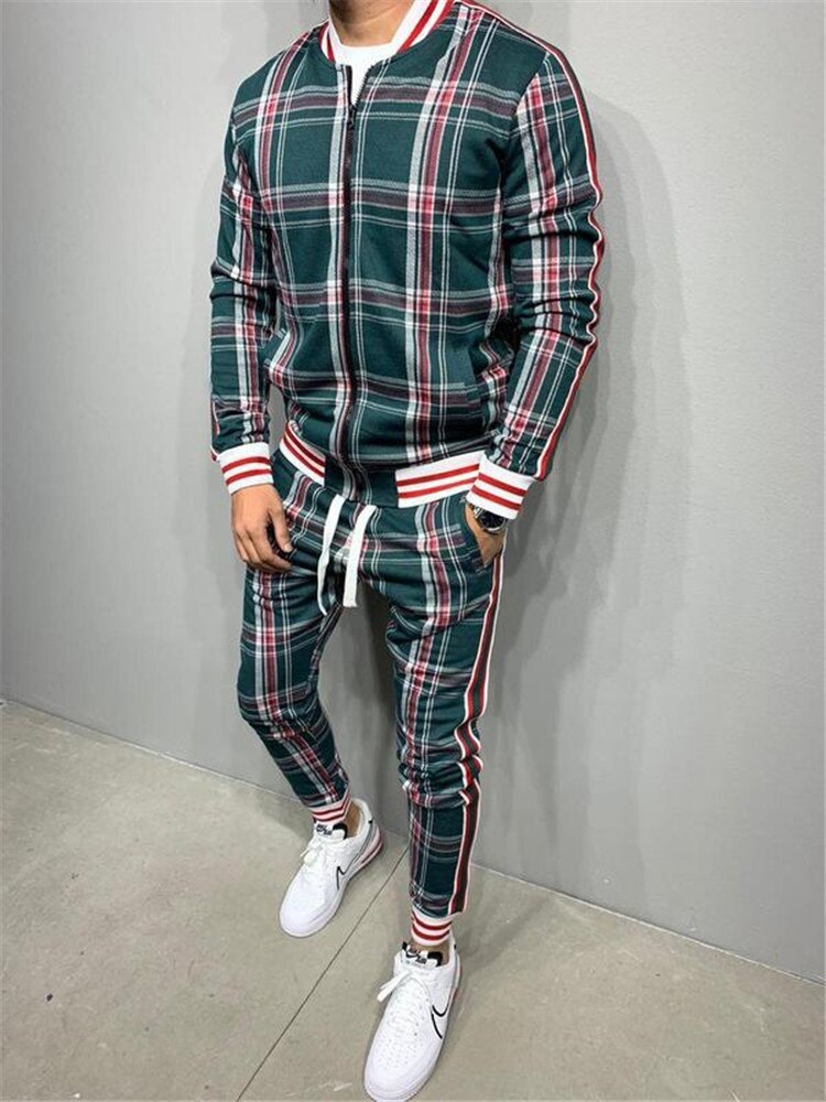 Shawbest-Fashion Plaid Printed Loose Tracksuit