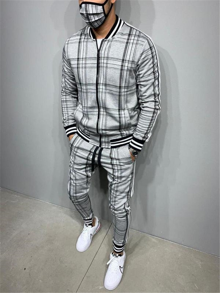 Shawbest-Fashion Plaid Printed Loose Tracksuit