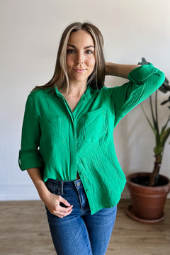 Riley Linen Blouse / Bright Green