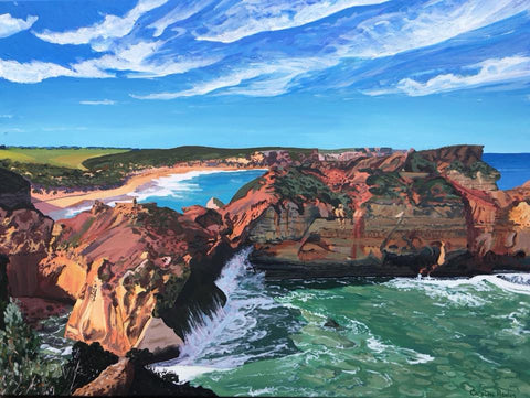 Unique commissioned painting of landscape seascape near Childers Cove Victoria Australia Coastal Art by Caroline Healey