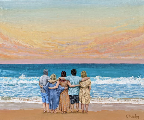 Plumb family portrait Warrnambool looking out to see commissioned painting by Caroline Healey