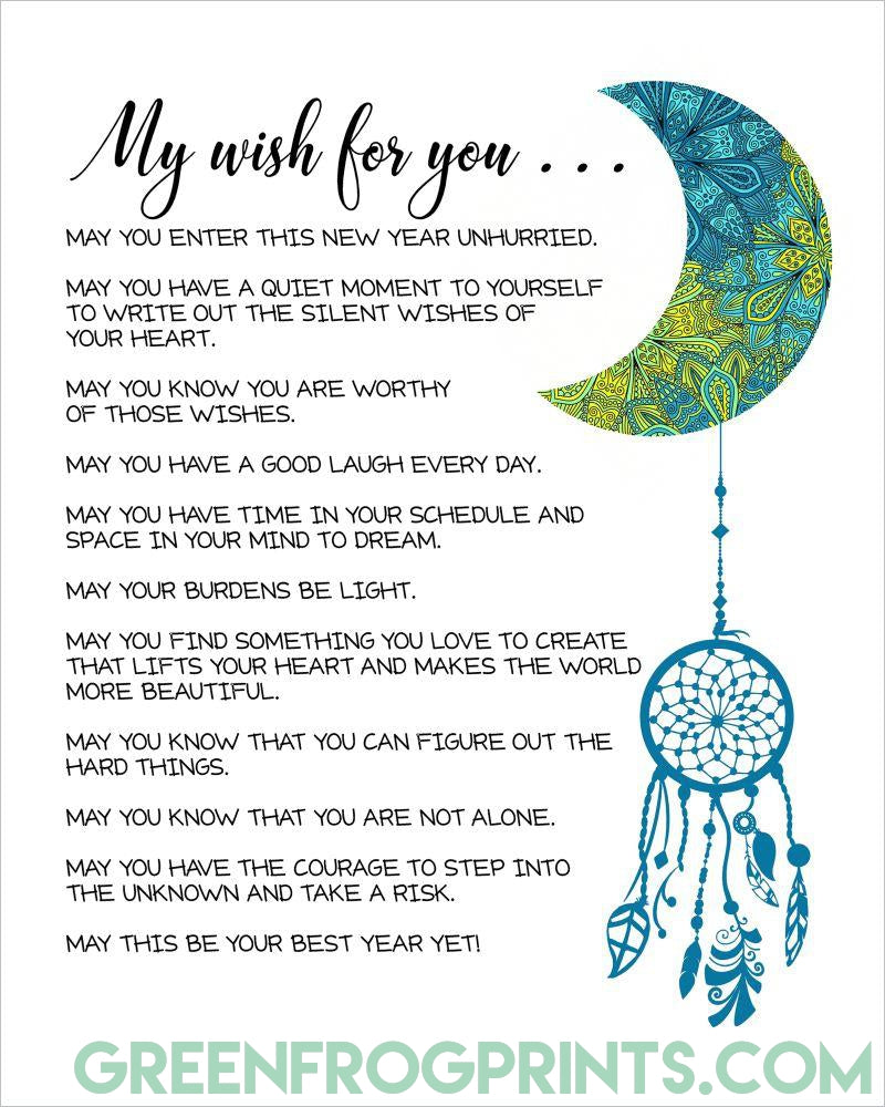 My Wish For You Beautiful Poster Print With A Year Full Of Wishes Green Frog Prints