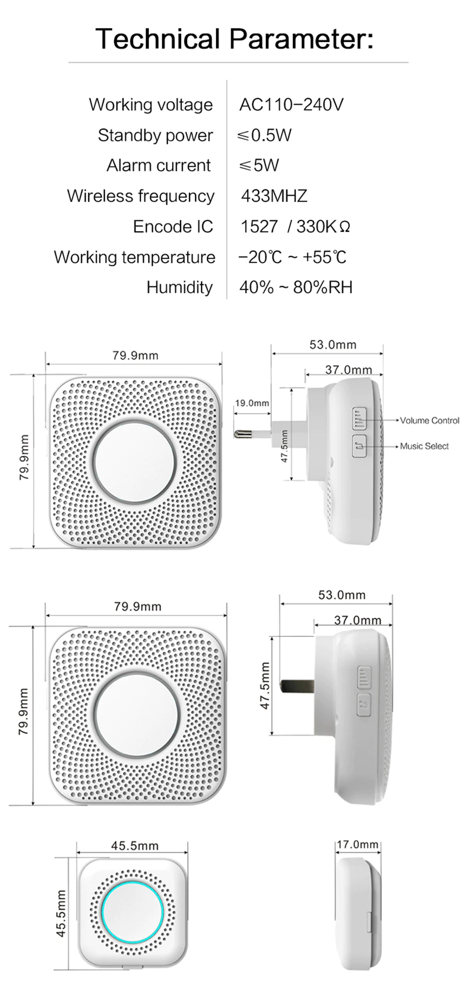 PJ-16 Intelligent Wireless Doorbell with 8-Level Volume Adjustable & 36 Ringtones