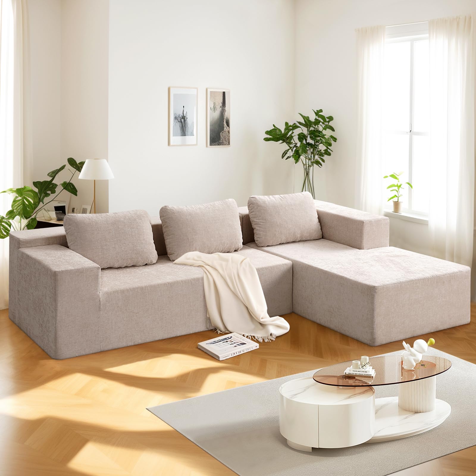 EDILLY 104" Modern Modular L-Shape Chaise Cloud Sectional Sofa Couch with Deep Seat, Upholstered for Living Room, No Assembly Needed (Beige)
