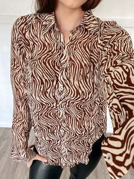 Zebra Print Blouse in Brown & Cream