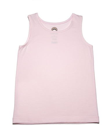 Photo of a light pink sleeveless tee or tank top in organic soft smooth cotton