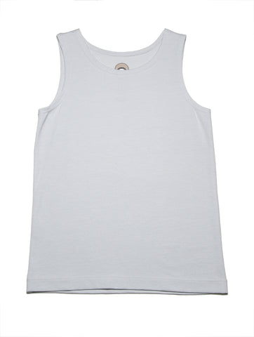 Girls Light grey soft sleeveless t-shirt or tank top with soft seams and made in organic cotton