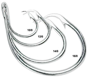 Digital image of 9/0, 12/0, and 15/0 Mustad 39660D circle hooks