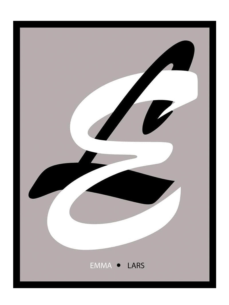 Billede af Bogstavplakat med 2 forbogstaver og navne i sort/hvid