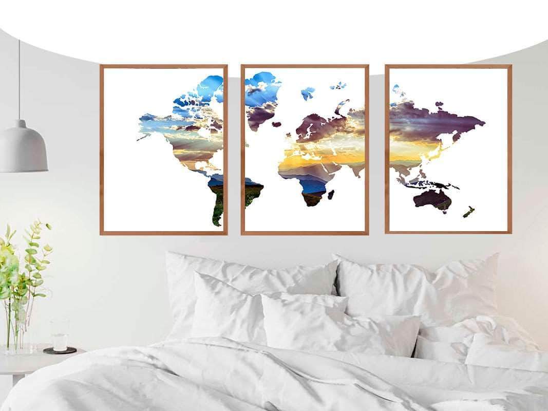 Billede af 3 dele verdenskort plakat - Solopgang