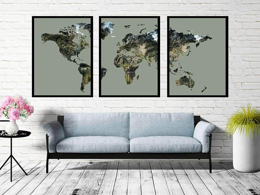 Billede af 3 delt verdenskort plakat - Vandkant