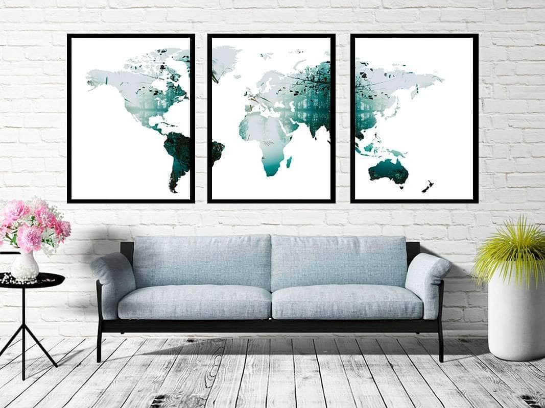 3 delt verdenskort plakat