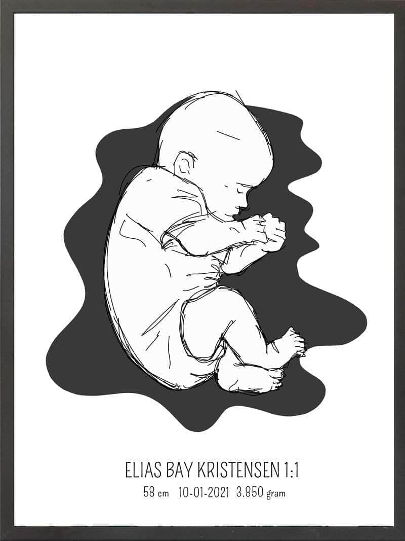Se Birth poster / fødselsplakat 1:1 - Fosterstilling lyserød hos POSTERSbyUS