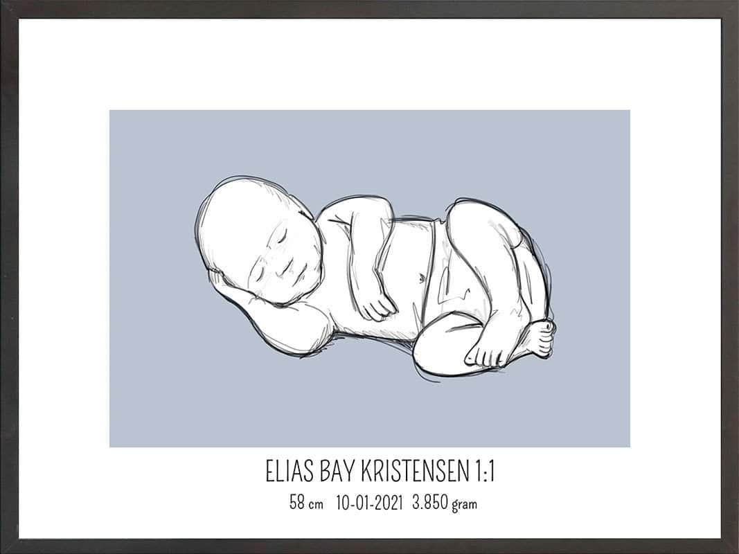 Billede af Birth poster / fødselsplakat 1:1 - Liggende blå