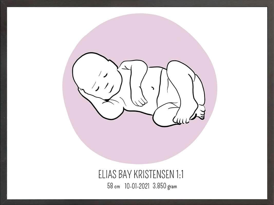 Birth poster / fødselsplakat 1:1 - Liggende lyserød